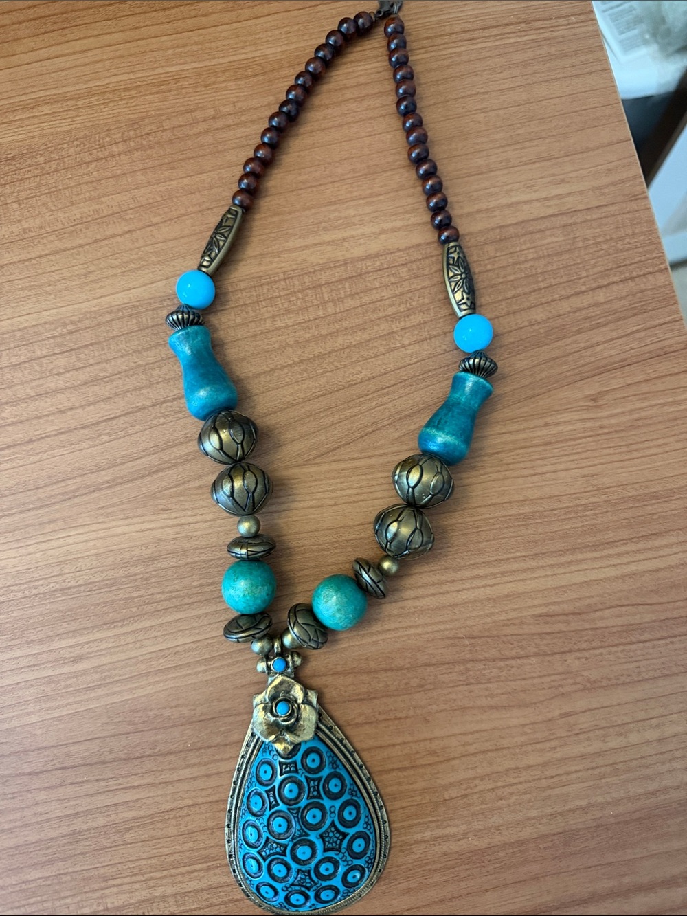 Boho Turquoise Teardrop Pendant Necklace - Women Jewelry